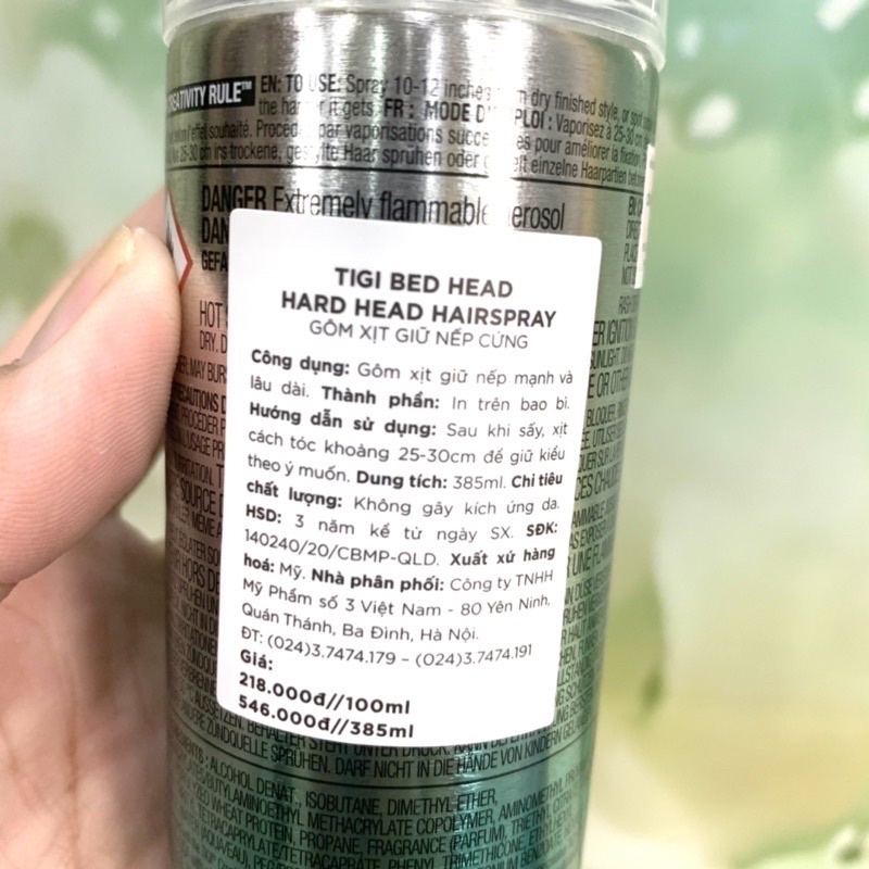 GÔM XỊT GIỮ NẾP SIÊU CỨNG LÂU BỀN TIGI BEDHEAR SIZE MINI 385ML