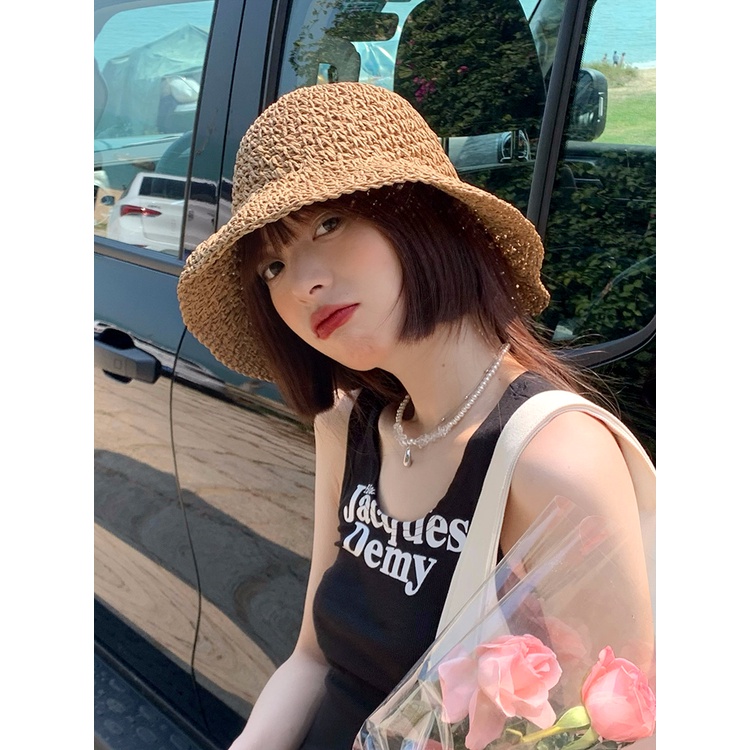 Nón Cói Rộng Vành Phối Nơ Thời Trang Đi Biển Cho Nữ