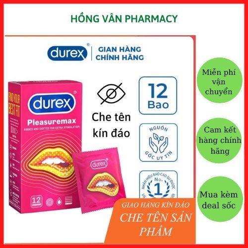 Bao cao su Durex Pleasuremax, bao cao su gân gai, bcs chính hãng hộp 12 bao (Có che tên khi giao hàng)