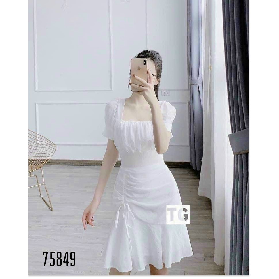 ĐẦM SUÔNG NỮ CỔ VUÔNG TAY BỒNG DỊU DÀNG SIÊU XINH HHP