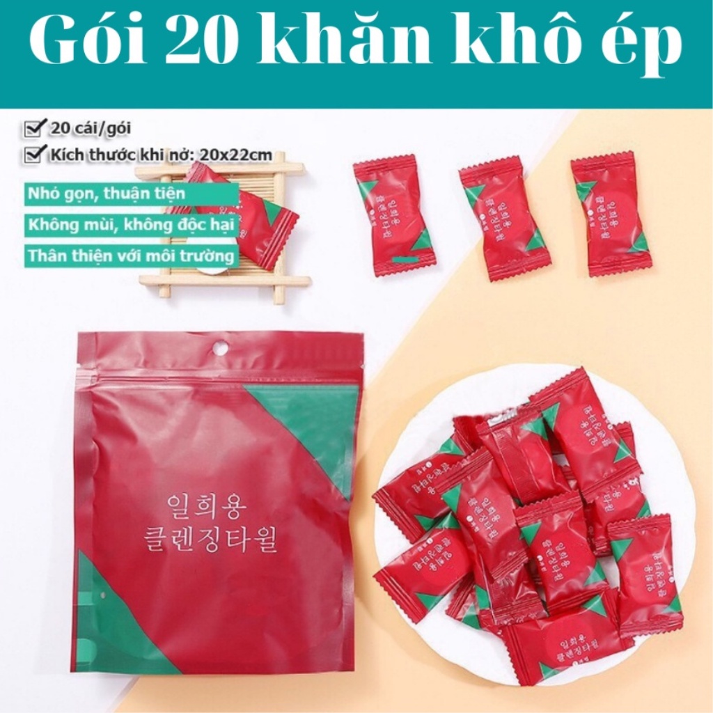 khăn giấy nén, khăn lau mặt nén dạng viên kẹo Hàn Quốc dùng một lần siêu tiện lợi ( 1 gói 20 khăn )