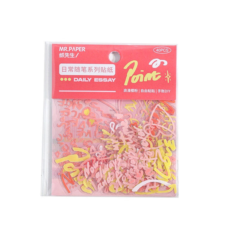 Mr.Paper 4 kiểu 40 tờ / gói nhãn dán dễ thương kẹo màu bài luận hàng ngày Tiếng Anh graffiti sáng tạo tài khoản trang trí tài khoản cắt dán tài liệu tự làm văn phòng phẩm nhãn dán