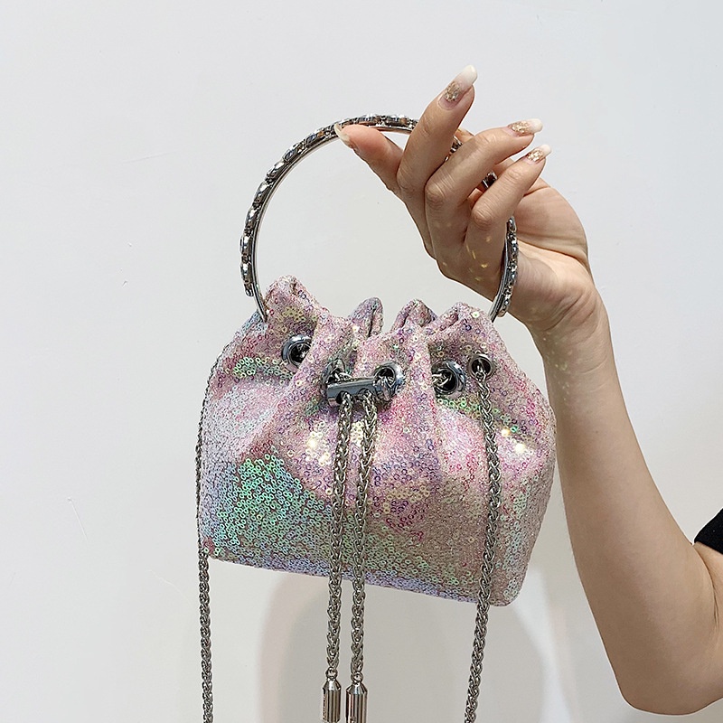 Túi đeo chéo mini IELGY đính sequin phối dây xích thời trang dành cho nữ