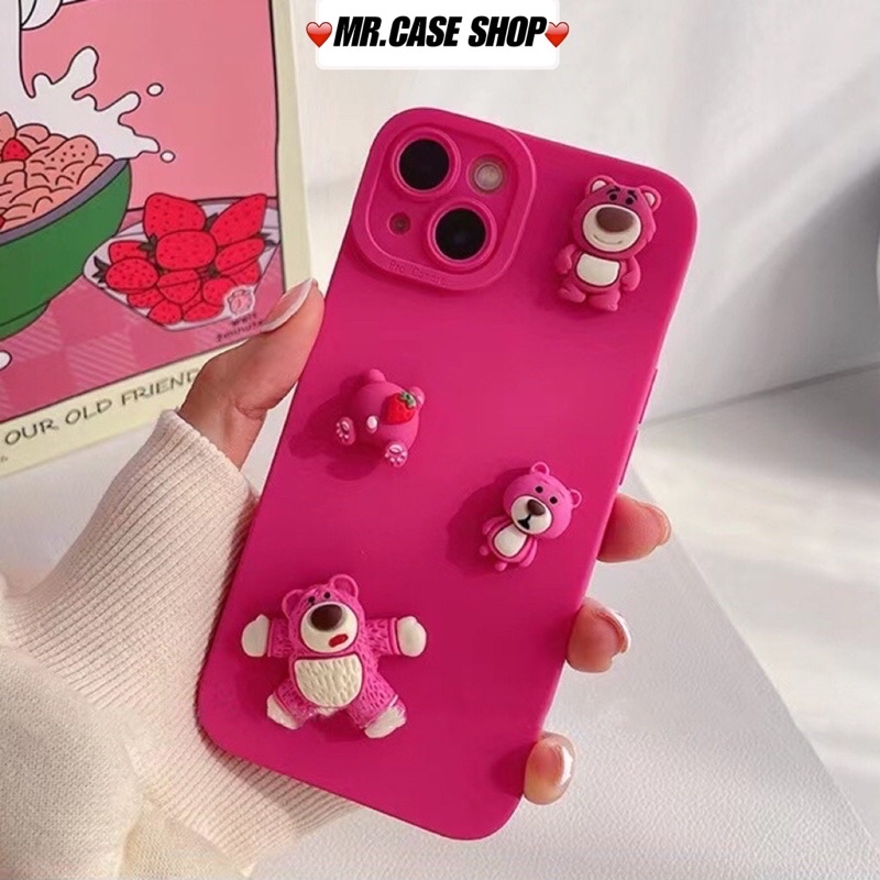Ốp lưng ip chất bóng hồng neon hoạ tiết 4 gấu dâu lotso dành cho ip - Mr.Case