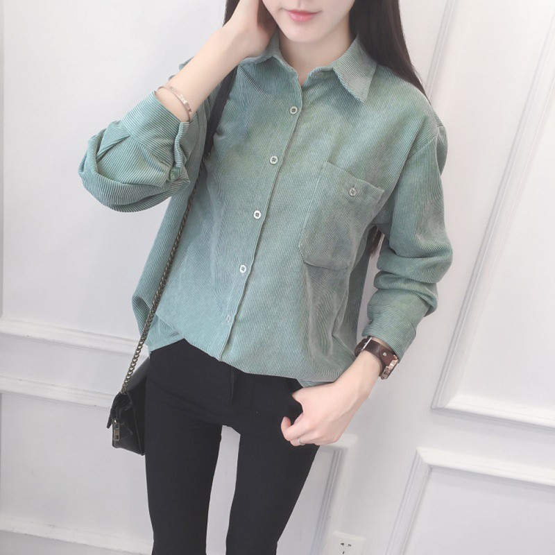 Áo khoác sơ mi tay dài có túi thời trang cho nữ