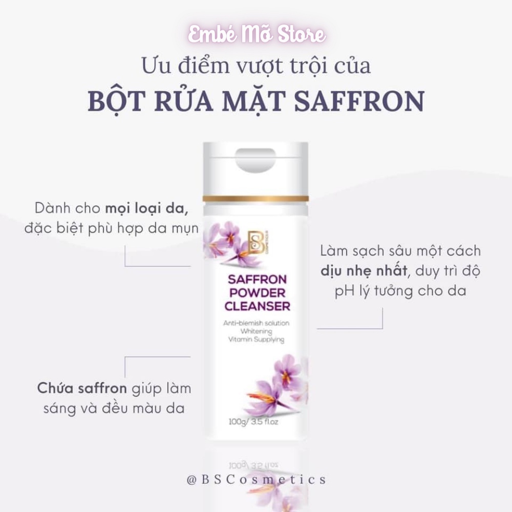Bột Rửa Mặt Chiết Xuất Saffron BSCosmetics Saffron Powder Cleanser 3in1 100g - Embé Mỡ
