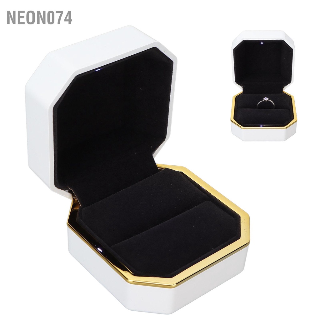 Hộp đựng nhẫn cưới hình vuông có đèn LED sang trọng - nhung cho đám đính hôn cầu Neon074