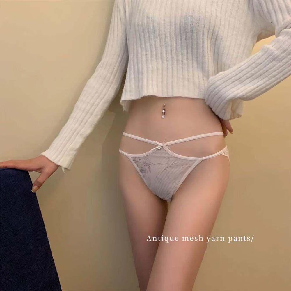 EXPEN Quần Lót Lưới Lưng Thấp In Họa Tiết Phong Cách Hàn Quốc Quyến Rũ Cho Nữ