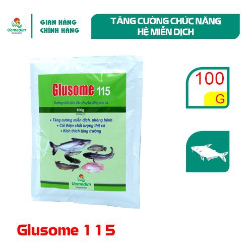 Vemedim Glusome 115 cá, sản phẩm chứa Beta-Glucan và Acid amin thiết yếu tăng cường hệ miễn dịch cho cá, gói 100g