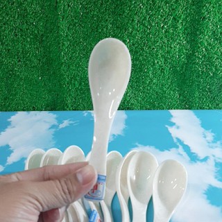 5 Cái Muỗng Melamine Màu Vân Đá Kem Cán Cong Ngắn NO25N -Cao Cấp- Sang Trọng