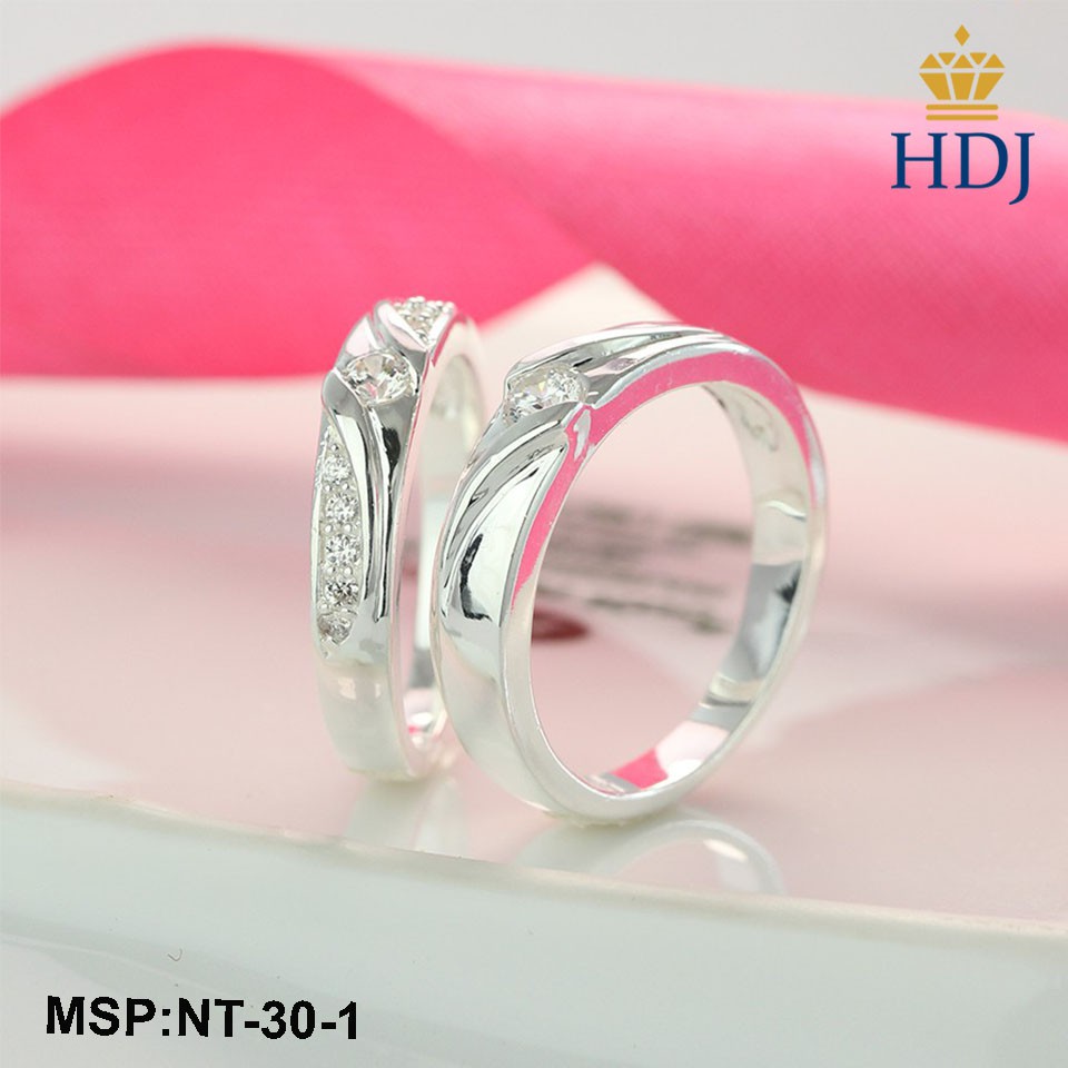 Nhẫn cặp đôi bạc ý đẹp đính đá khắc tên theo yêu cầu trang sức cao cấp HDJ mã NT-30-1