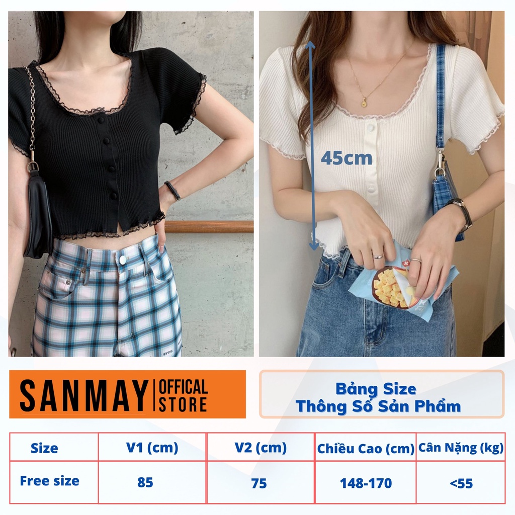 Áo Croptop Tay Ngắn SANJOLI Nữ Cổ Vuông Ôm Body kiểu thun bó bánh bèo Sexy đẹp cá tính đen trắng tím Hàn Quốc AO019