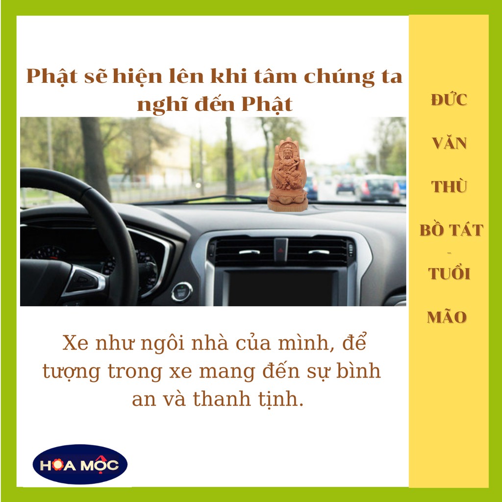 Tượng Phật bản mệnh Văn Thù Bồ Tát bằng gỗ {tuổi Mẹo}{free ship} làm quà tặng, để xe hơi, bàn làm việc