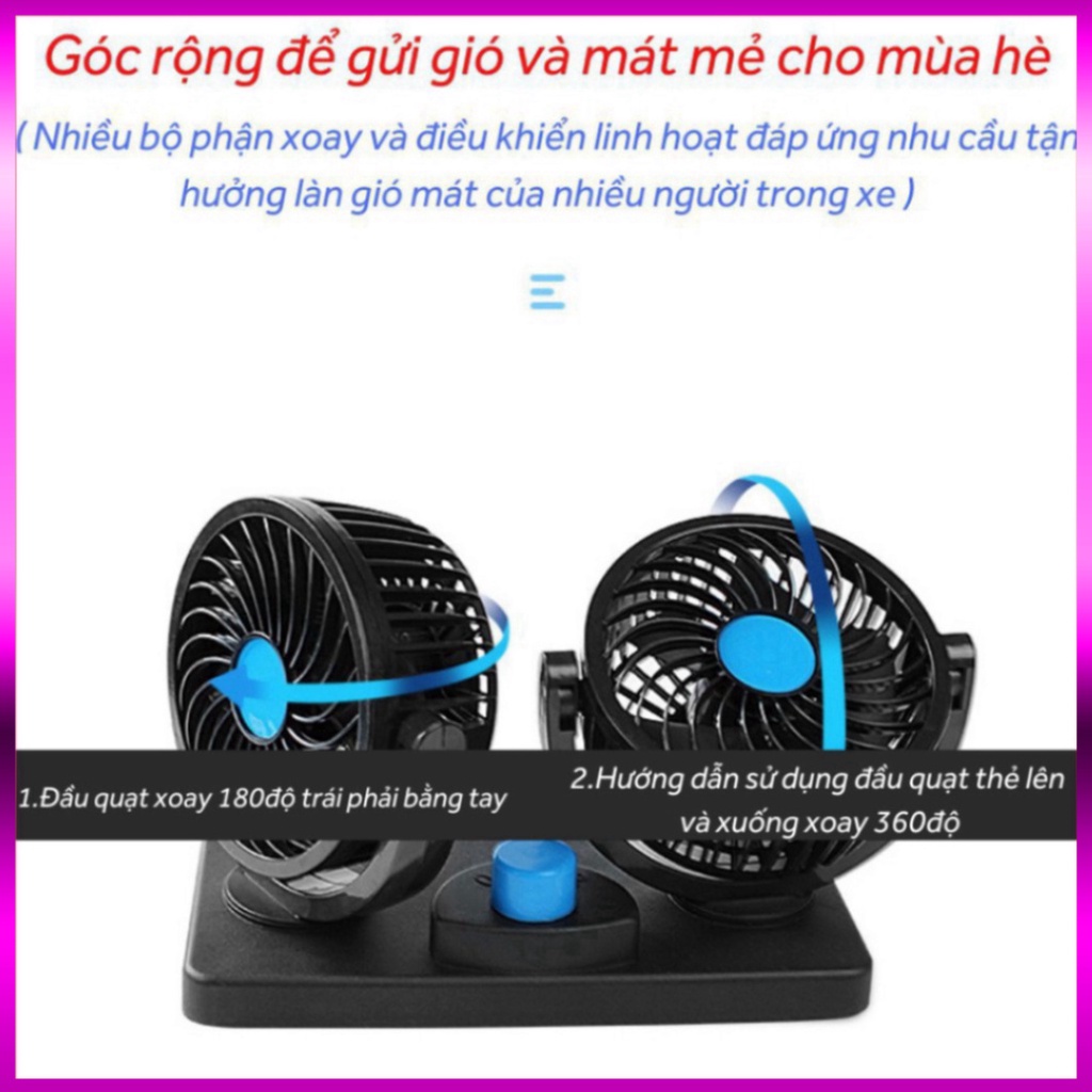 Quạt máy đôi mini 12v - Quạt đôi ô tô 12v đầu usb và tẩu xoay 360 tiện ích trên ô tô, xe hơi cao cấp