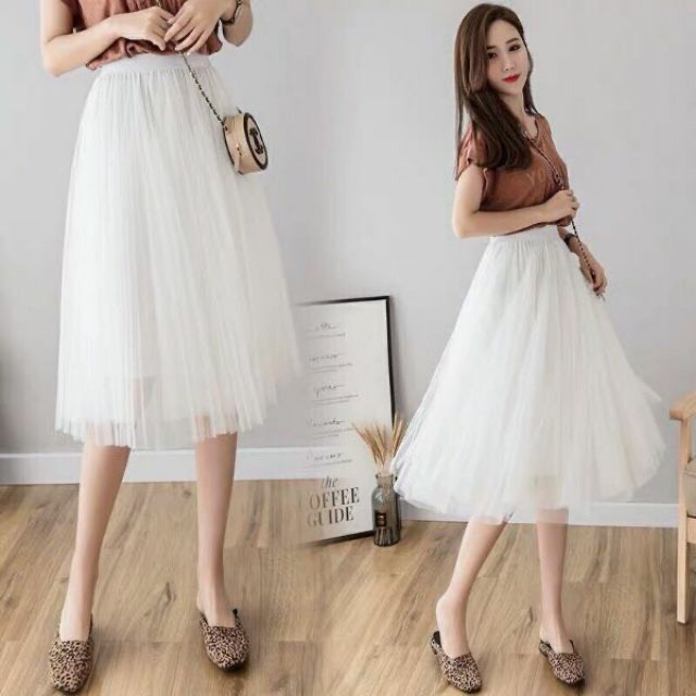 Chân váy ren xòe ngang gối chân váy công chúa dài 60cm CV60 6 màu đen trắng hồng ghi nâu be