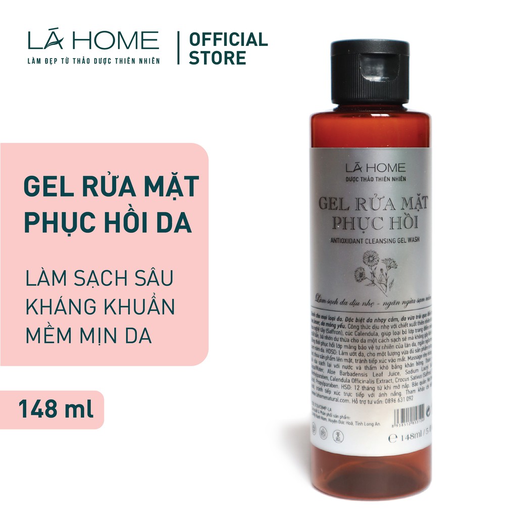 Gel Rửa Mặt Phục Hồi & Ngăn Ngừa Mụn - Antioxidant Cleansing Gel Wash LáHome 148ml -  Cho da dầu mụn, khô nhạy cảm