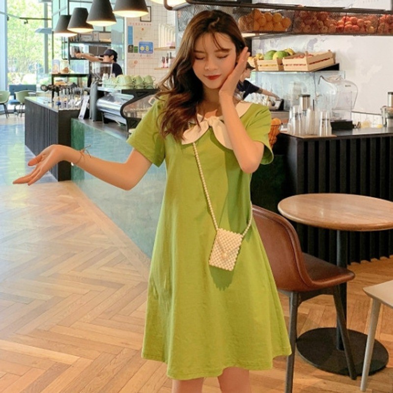 Đầm chữ A tay ngắn cổ tròn thiết kế dáng rộng che khuyết điểm