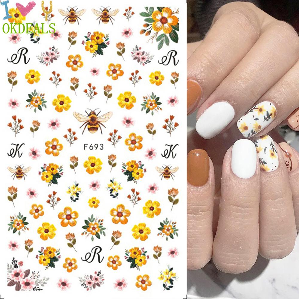 1 Tấm Nhãn Dán Móng Tay Hình Hoa Lá Màu Gradient 3D Gradient
