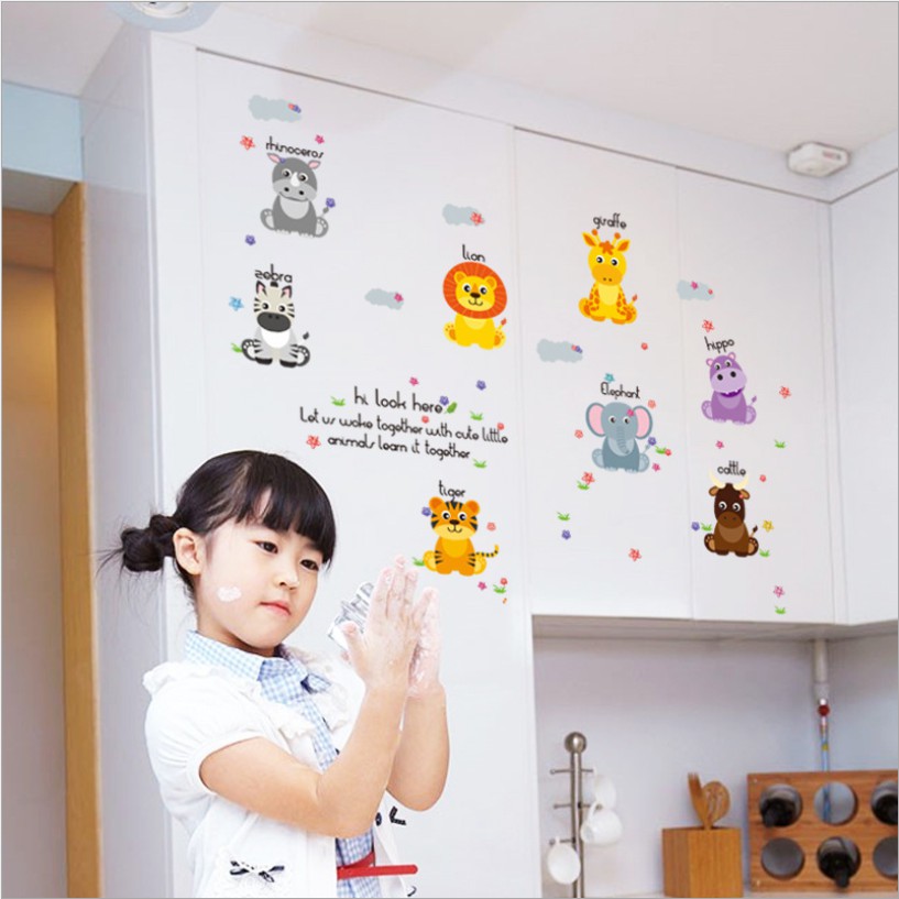 Decal dán tường cho bé yêu ⚡ FREESHIP ⚡ Vườn thú tiếng anh 5 AmyShop -decalhcm