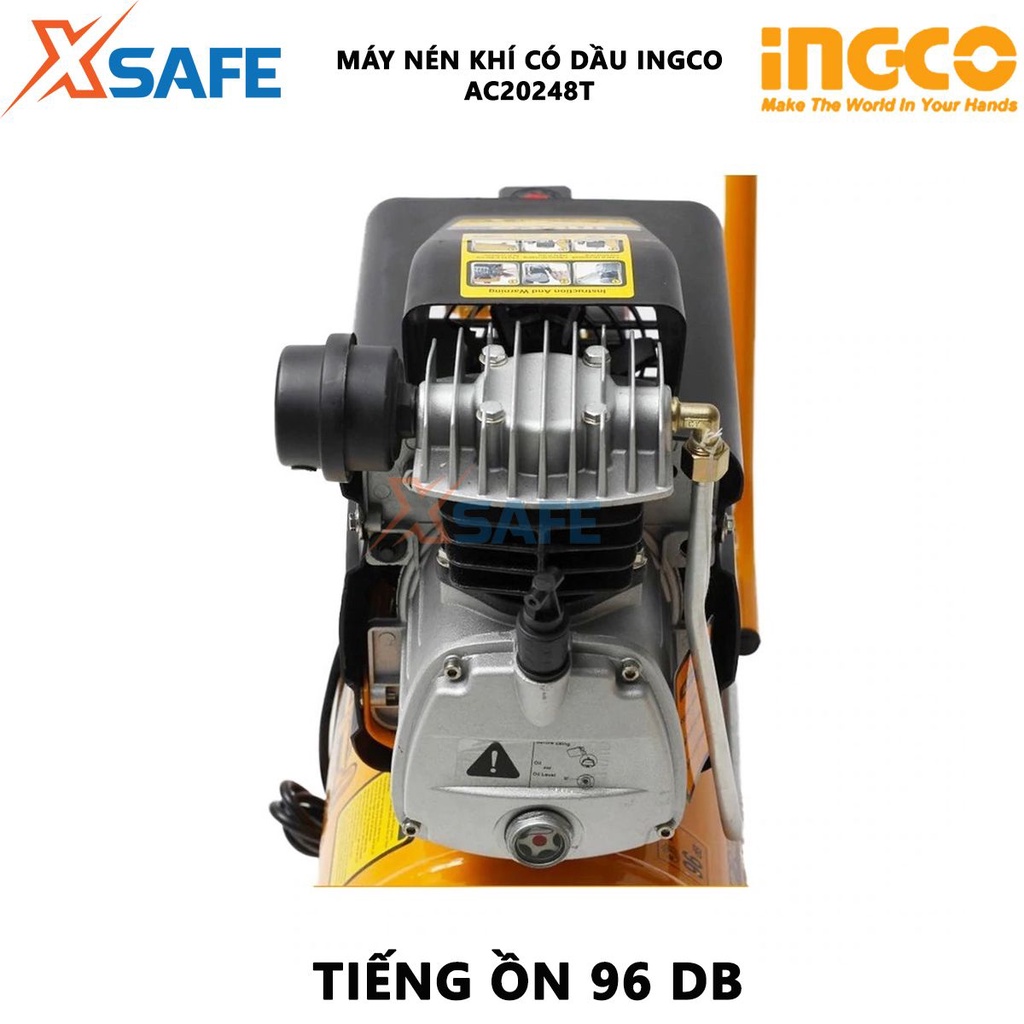 Máy nén khí có dầu INGCO AC20248T công suất 1.5KW (2HP), bình chứa 24L, áp suất tối đa 8bar, bôi trơn bằng dầu