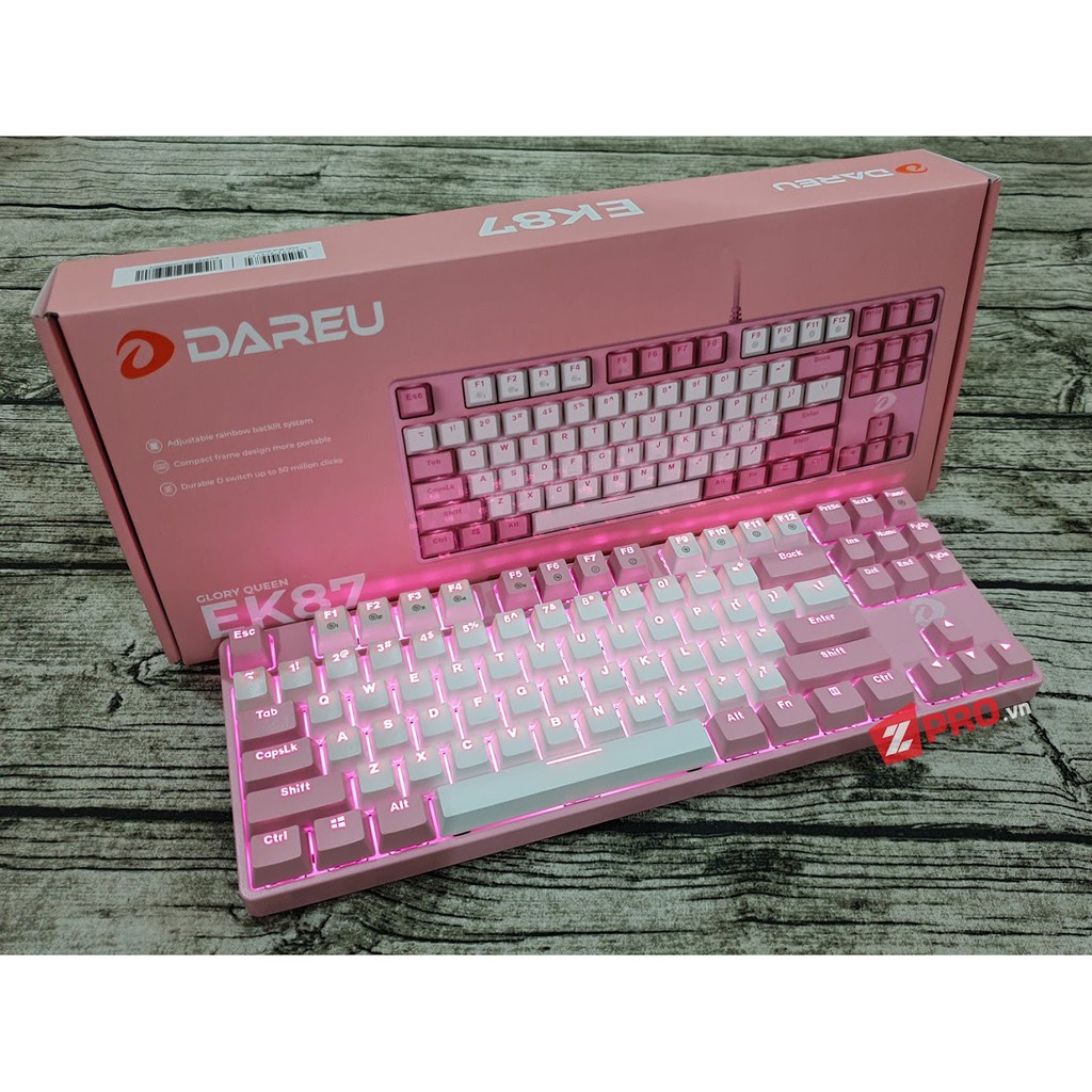 Bàn phím cơ Gaming DAREU EK87 - Hồng Pink (Blue/ Brown/ Red D switch)-Hàng chính hãng bảo hành 24 tháng