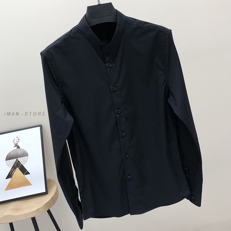 Áo Sơ Mi Nam Cổ Tàu Dài Tay [Cao Cấp], Áo Sơ Mi Nam Hàn Quốc Vải Lụa Trơn Mềm Mịn, Thoáng Mát - iMan Store