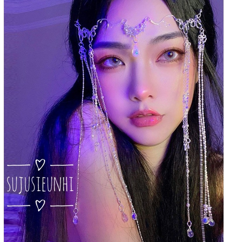 (CÓ VIDEO)Dây cài trán họa tiết hoa đính giọt nước cosplay cổ phong Trung Hoa