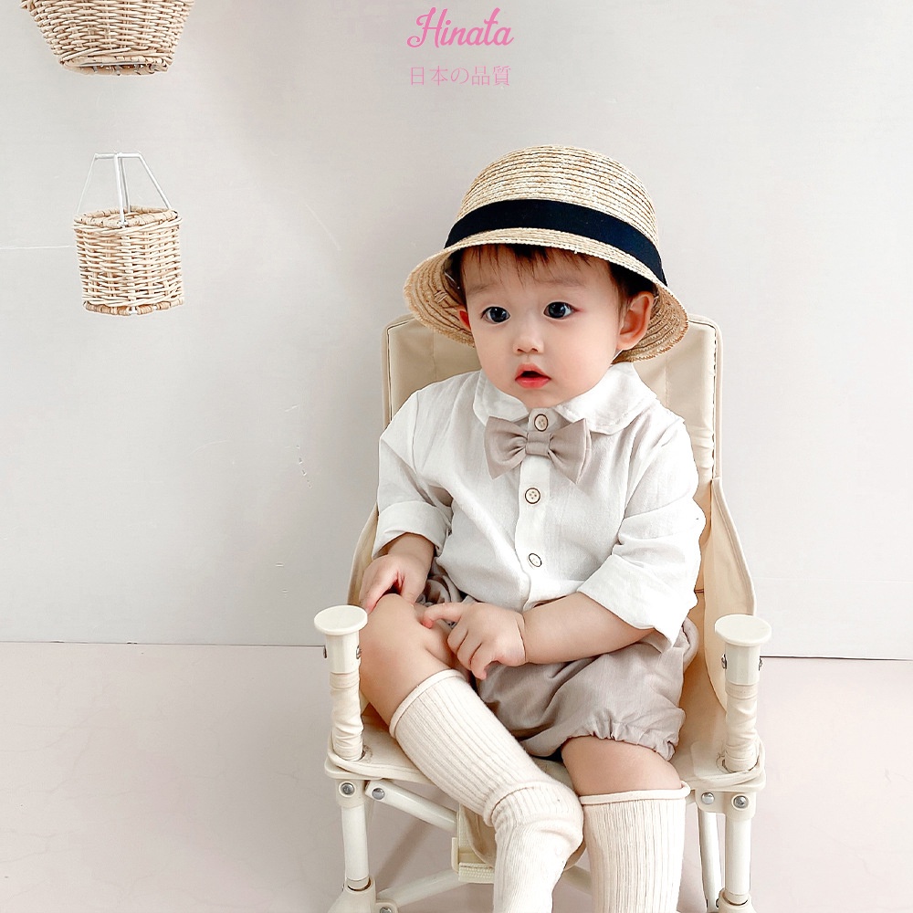 Set áo trắng quần ngắn phối nơ HINATA cho bé trai - chất vải mềm mịn, thoáng khí BF21