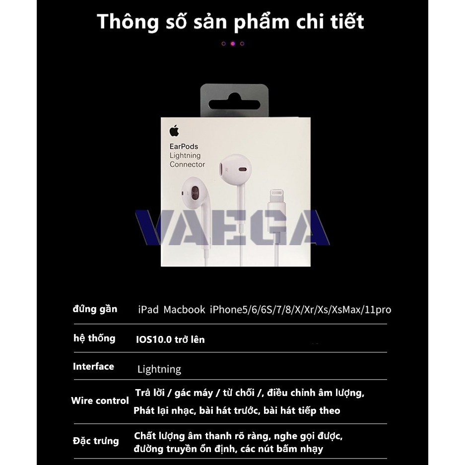 [VAEGA] TAI NGHE IPHONE 7/8/X/11 PRO MAX HÀNG ZIN NGUYÊN SEAL