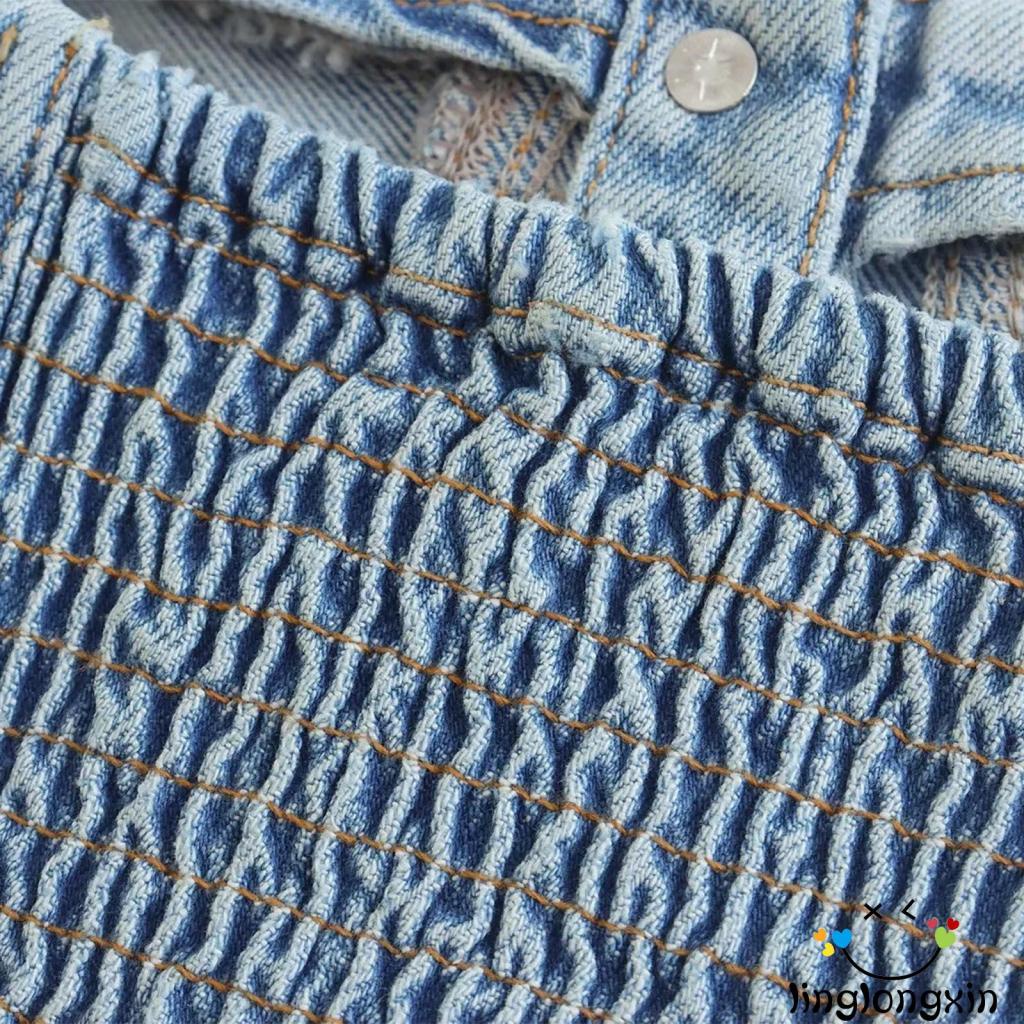 Áo Denim 2 Dây Ôm Ngực Cài Nút Thời Trang Đường Phố Dành Cho Nữ