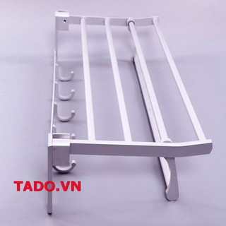 Kệ giàn để treo khăn mặt, khăn tắm 2 tầng phòng nhà tắm có móc treo hợp kim inox GD851