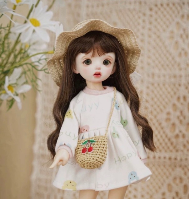 Nón cói tiểu thư cho búp bê bjd 1/3 1/4 mũ cói