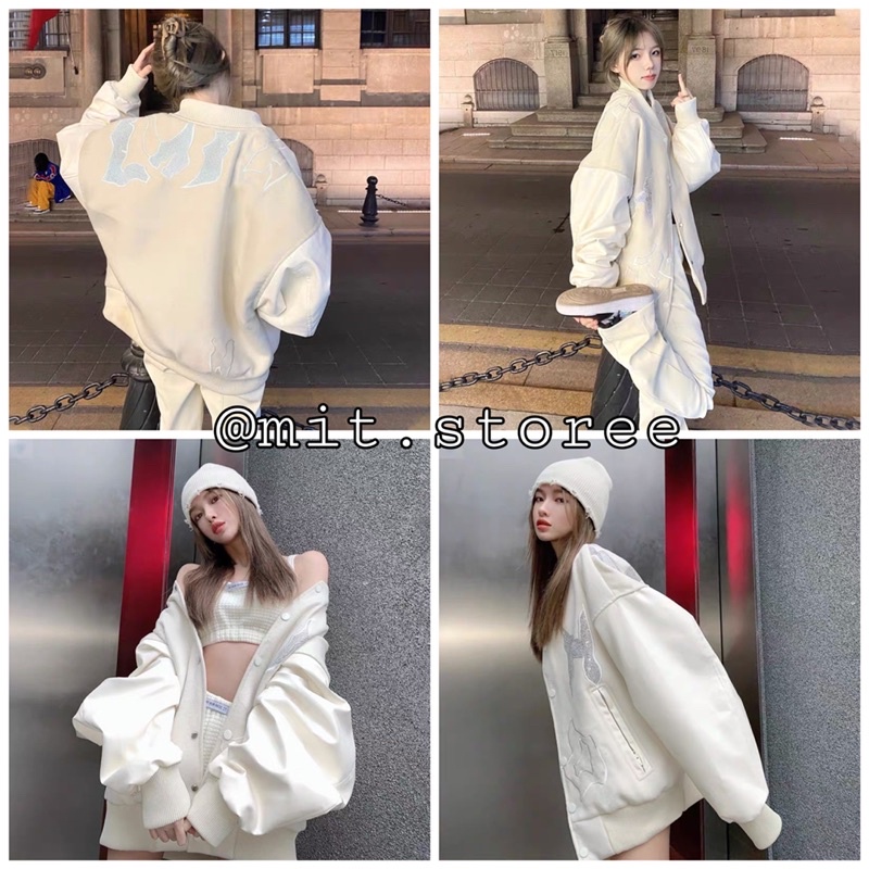 Áo bomber QC màu Be ( tay pha da )