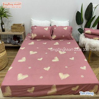 (RẺ VÔ ĐỊCH) Combo Ga Chun Kèm Vỏ Gối Nằm Poly | Mẫu Tim Vàng Xước (Được Chọn Mẫu )