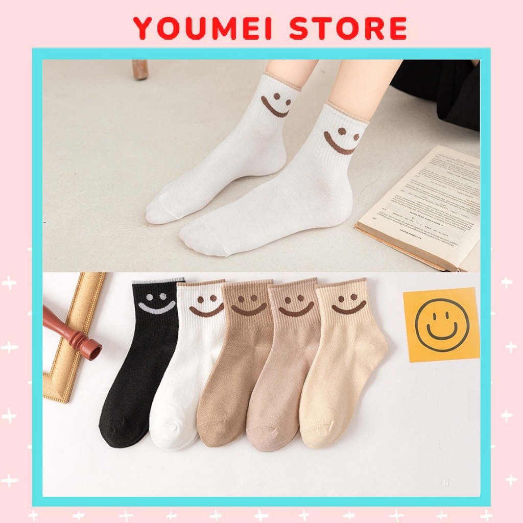 Tất Vớ cotton in họa tiết mặt cười phong cách Nhật Bản đáng yêu dành cho nữ - Youmei T067
