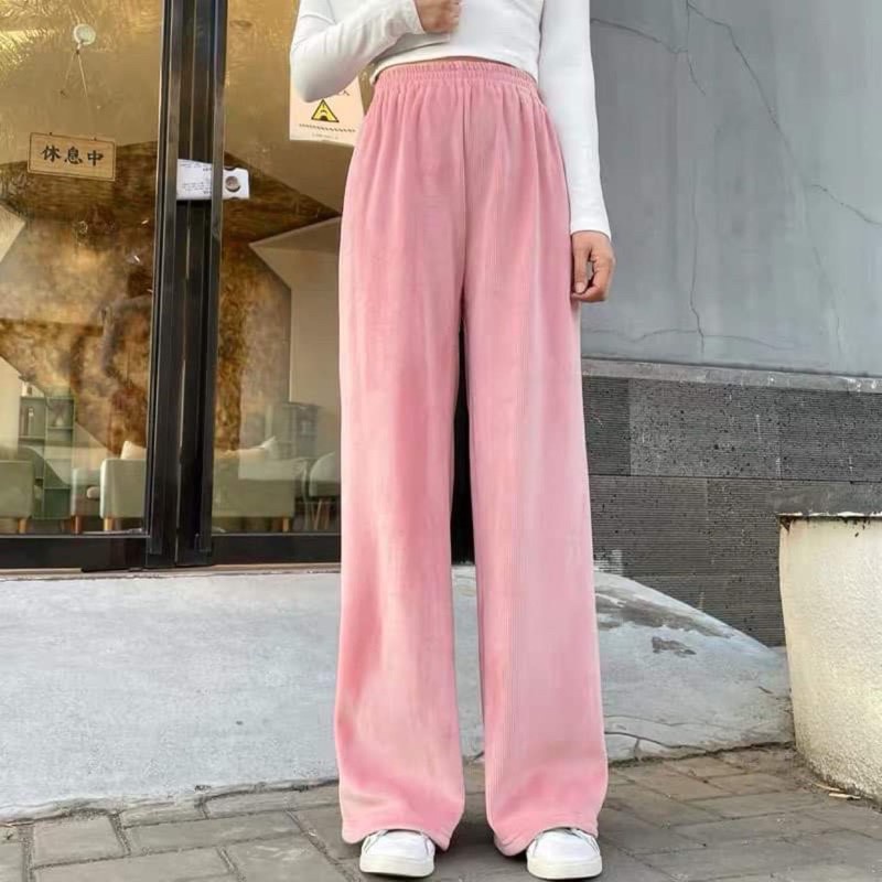 Quần Ống Rộng Nhung Tăm Lưng Cao Dáng Suông, Quần Dáng Dài Nữ Ulzzang Dáng Suông GEN J