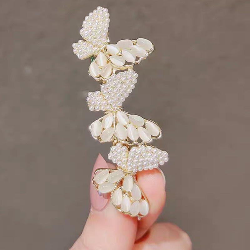 Kẹp Tóc Hình Bướm Đính Đá Opal Nhân Tạo Phong Cách Hàn Quốc