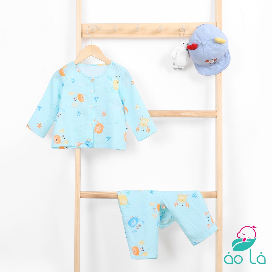 Đồ ngủ dài tay cho bé trai, bé gái vải cotton xô hai lớp Áo Lá Homewear, pijama cho bé từ 10kg - 30kg