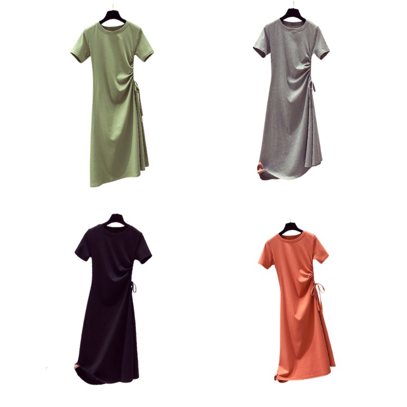 Đầm Ngủ Midi Ngắn Tay Cổ Tròn Kiểu Dáng Dài Chiết Eo Dây Rút Với 4 Mâu Cơ Bản  Size Từ 40-58kg