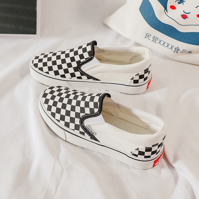 Giày van vault caro QC, giày thể thao lười slip on nam nữ full box - SAGI ĐẶNG