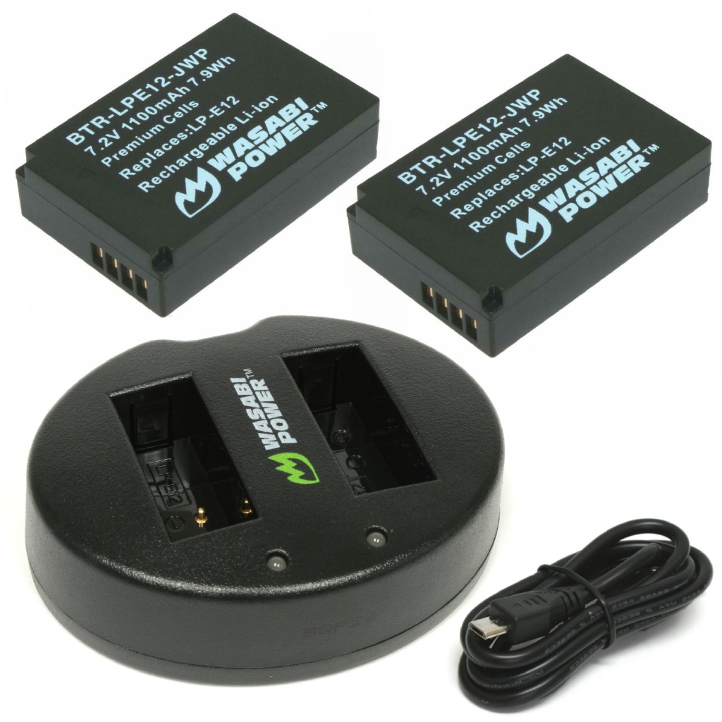 Combo 2 Pin Và Sạc Đôi Wasabi Cho Canon LP-E12 cho máy ảnh canon M10 M50 M100 100D - Hàng Chính Hãng