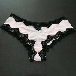 Quần lót nữ lụa phối ren Victoria's secret hồng dây lưng đan chéo đen ( TH5293 )