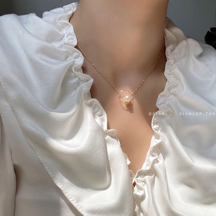 Vòng cổ bằng hợp kim đính ngọc trai giả phong cách thời trang Hàn Quốc cho nữ