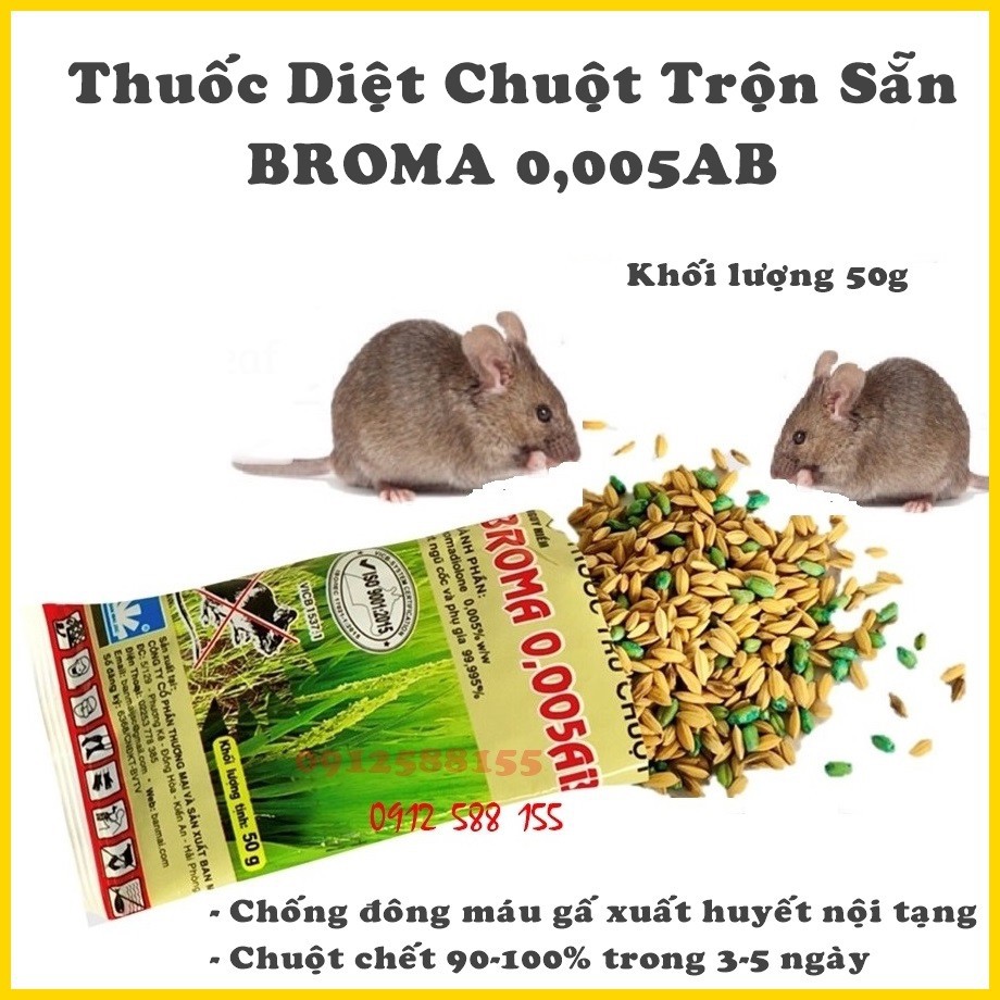 Thuốc diệt chuột Broma 0,005 AB, thuốc trừ chuột trộn sẵn thế hệ mới, hiệu quả cao