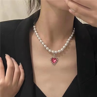 Dây Chuyền Mặt Trái Tim Đính Đá Ngọc Trai Phong Cách Nhật Bản Và Hàn Quốc