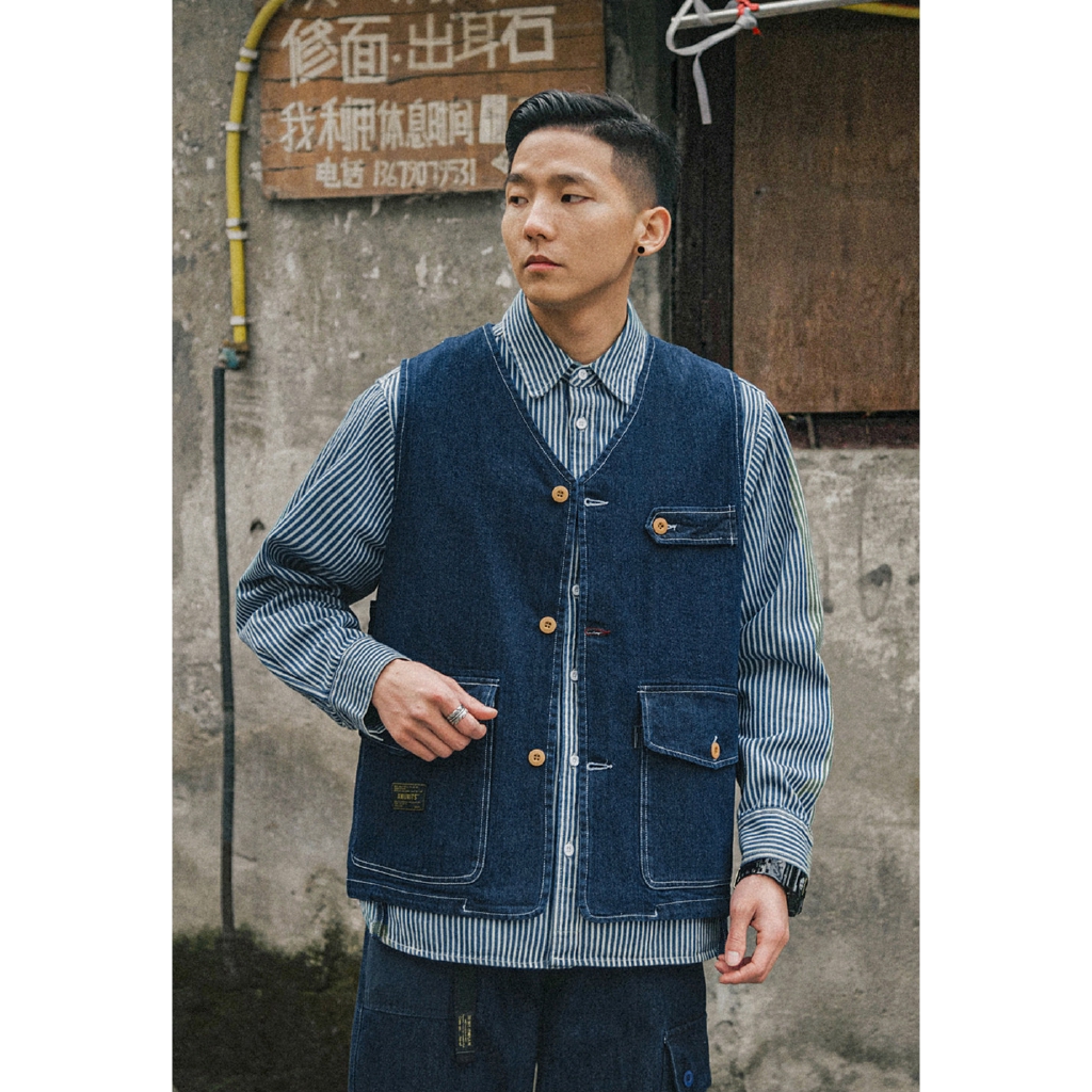 Áo Khoác Denim Không Tay Phong Cách Quân Đội Mỹ Cá Tính