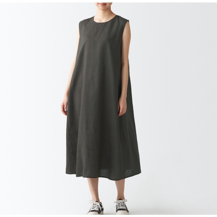 Muji Đầm Nữ Vải Lanh Pháp Không Tay