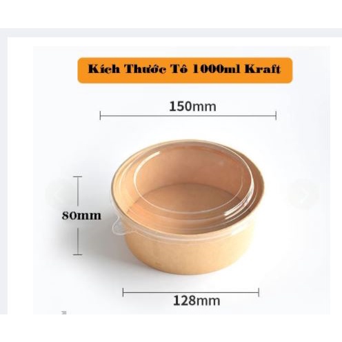 Combo 10 Tô Giấy Kraft nâu 750ML -1000ML Kèm Nắp
