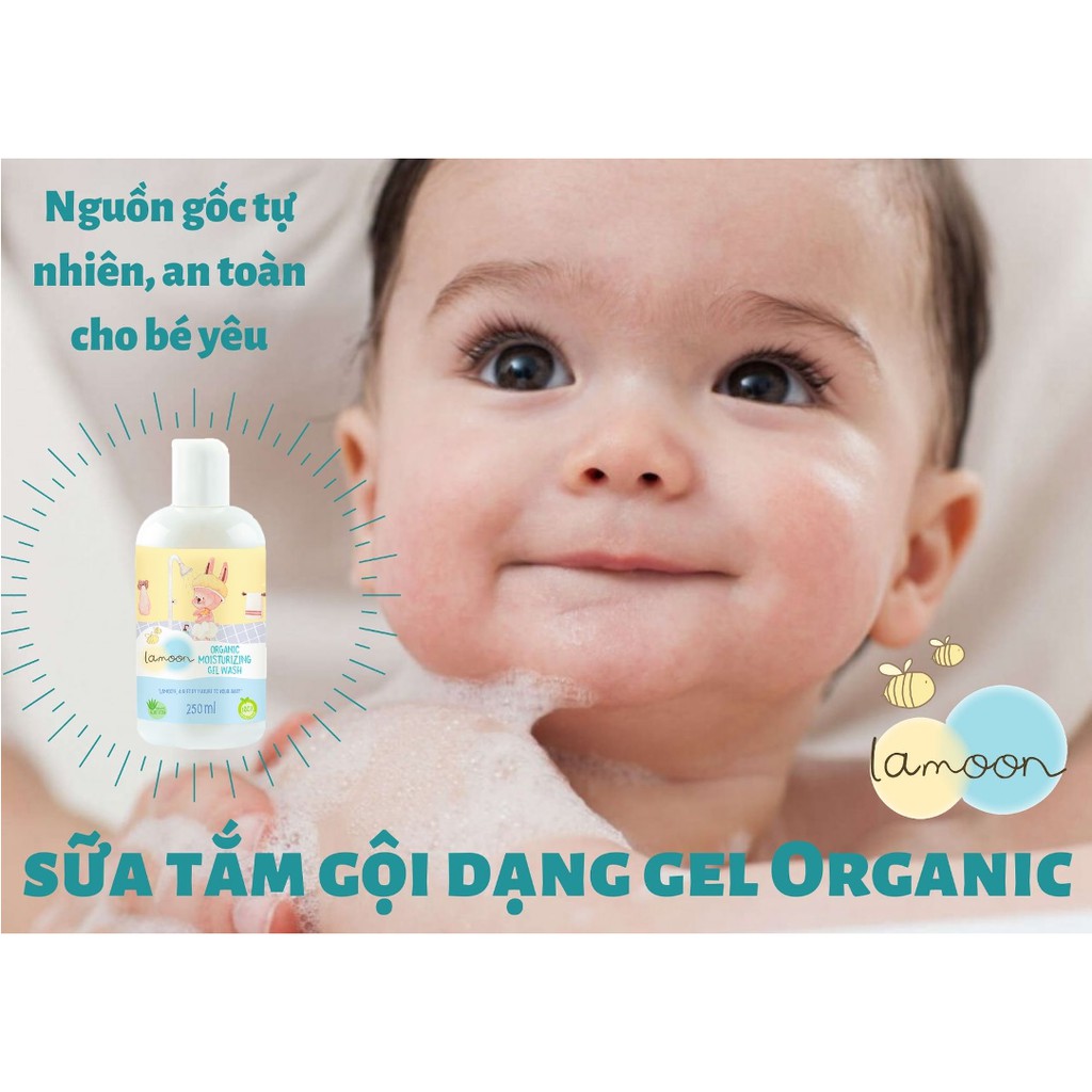 [Mã FMCGM50 - 8% đơn 250K] Sữa tắm gội dưỡng ẩm Organic cho bé dạng gel Lamoon - Bình 250ml