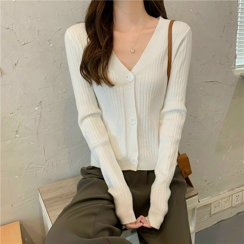 Áo khoác len dài tay 3 cúc, Cardigan 3 khuy dài tay chất len tăm